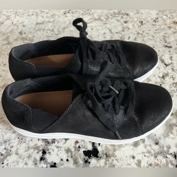 Womens Fitflop Sneakers Lace Up Valentia Metallic Black Shoes AB4-001 - Picture 6 of 13